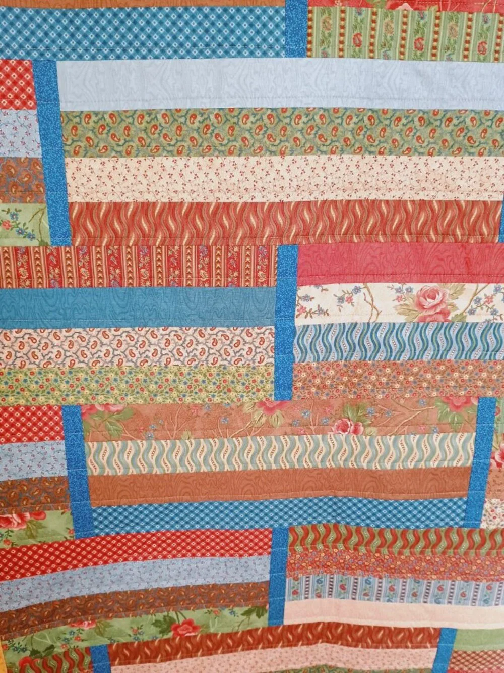 BN COTTON JELLY ROLL QUILT UNIQUE DESIGN BROWN BRICK BLUE GREEN TEAL